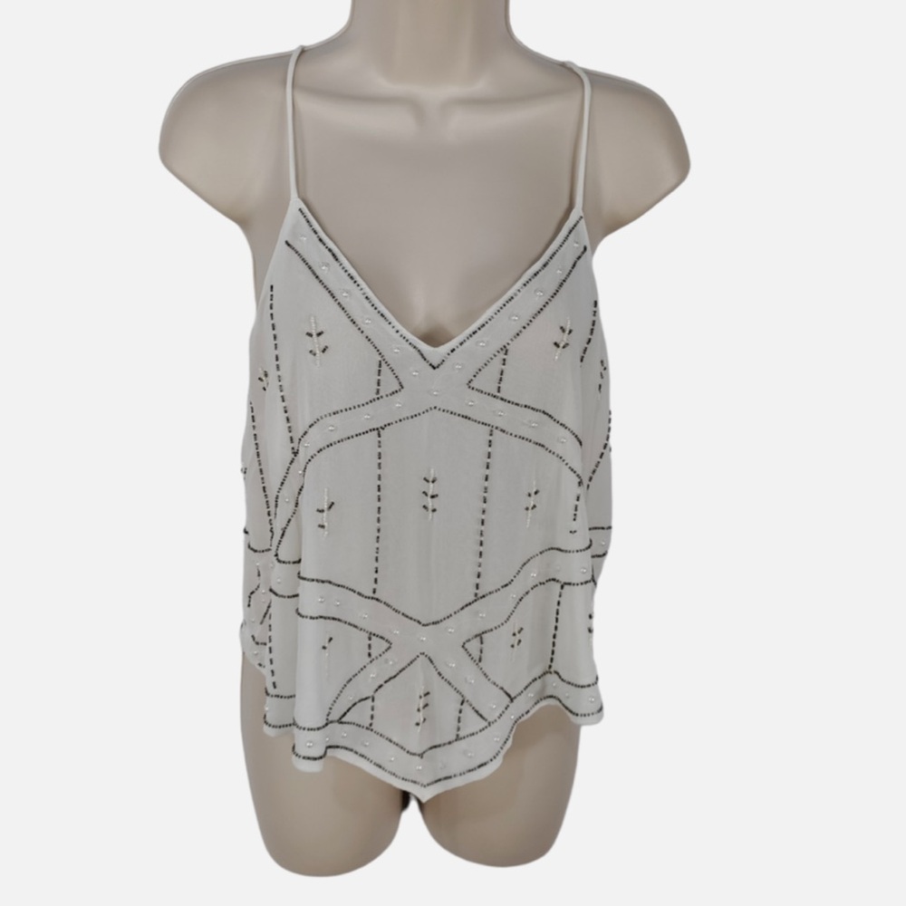 WOMENS ZARA UK SMALL IVORY EMBELLISHED STRAPPY CHIFFON V NECK HANDKERCHIEF TOP